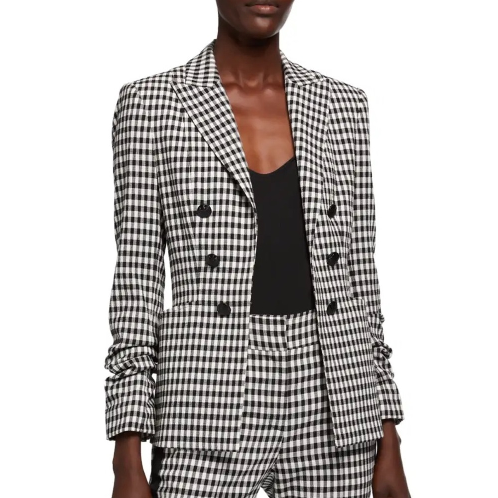 $695 Veronica Beard Caldwell Black White Gingham Plaid Dickey Jacket Blazer sz 2
